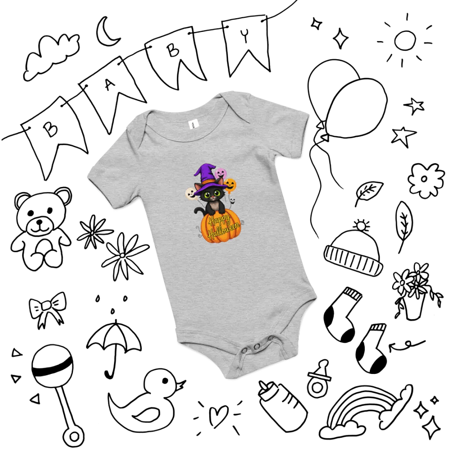 Witchy Sitting Pumpkin Cat Baby Romper Onesie product image (12)
