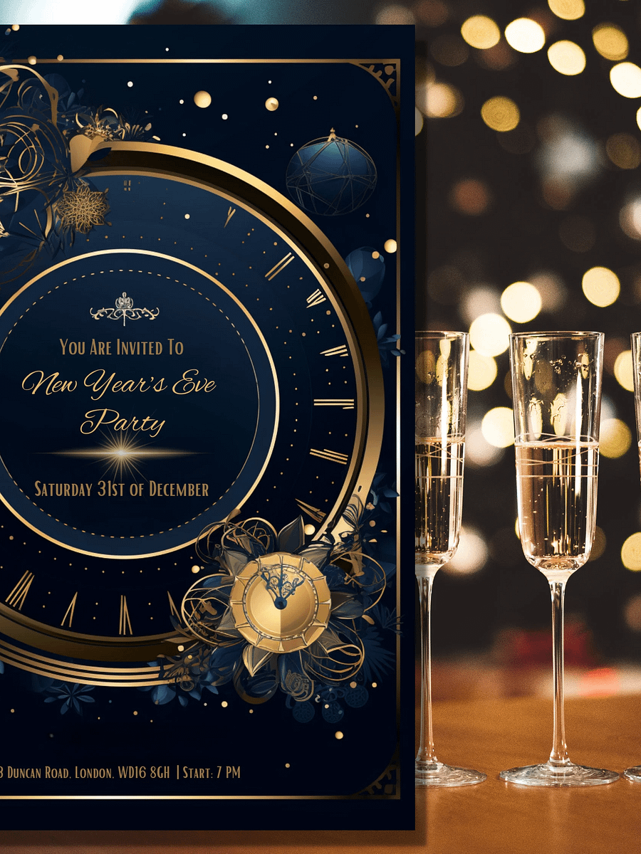 Editable New Years Eve Party Invitation- Gold and Black - Edit in Canva- New Years Party Printable- New Year's Party Invitation Template product image (2)