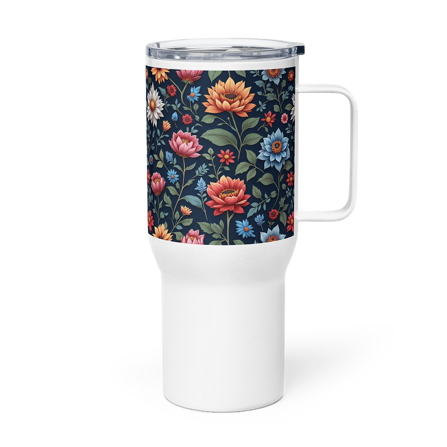 Elegant Folk Art Floral Stainless Steel Travel Tumbler with Handle product image (4)