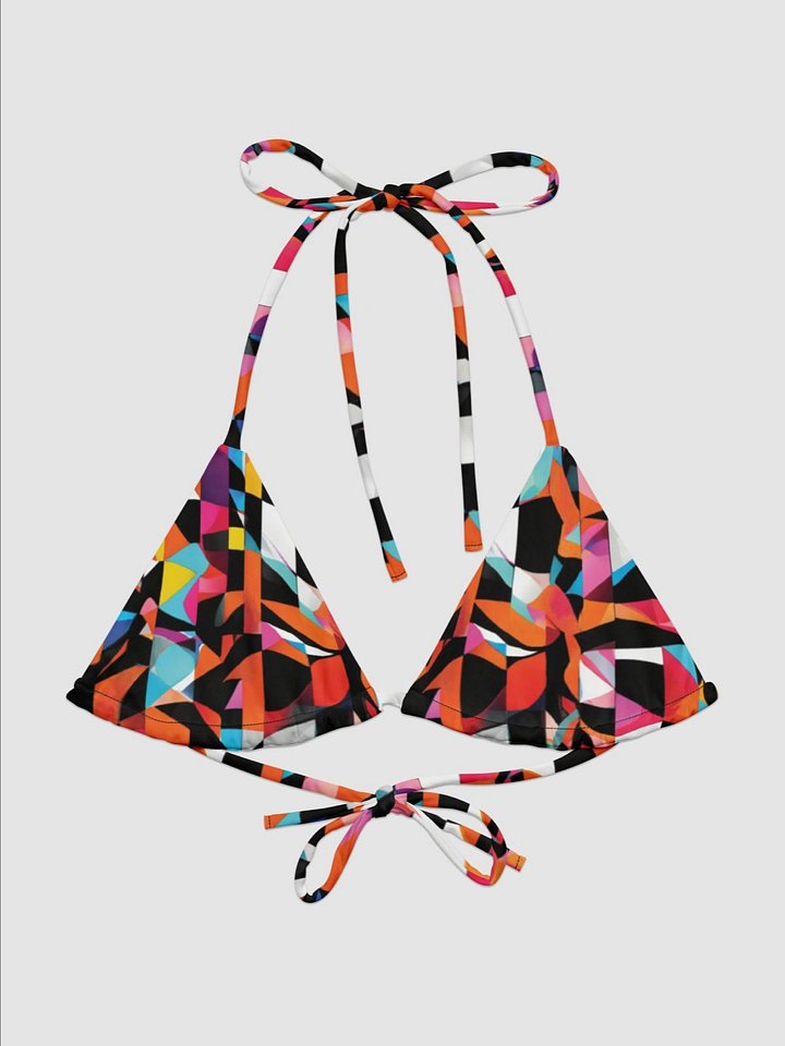 Recycled Padded String Bikini Top "Colorful Modern Abstract Checkered Art Printed" product image (2)