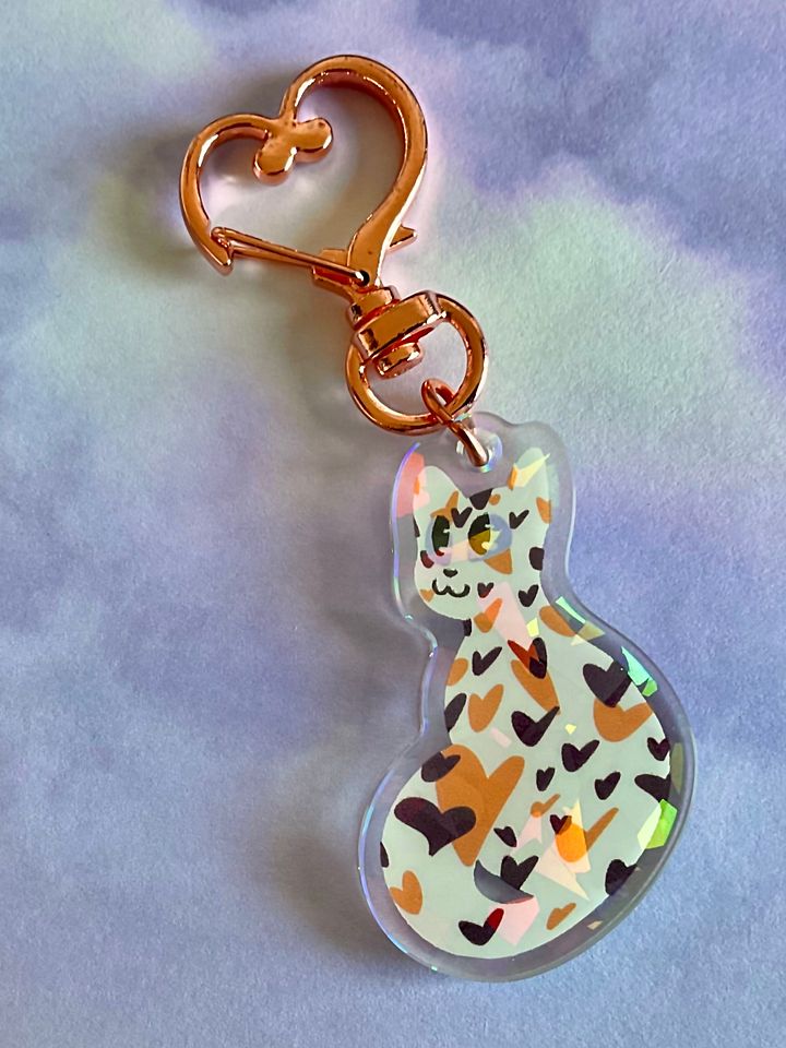 "Heart Calico" charm (holographic) product image (1)