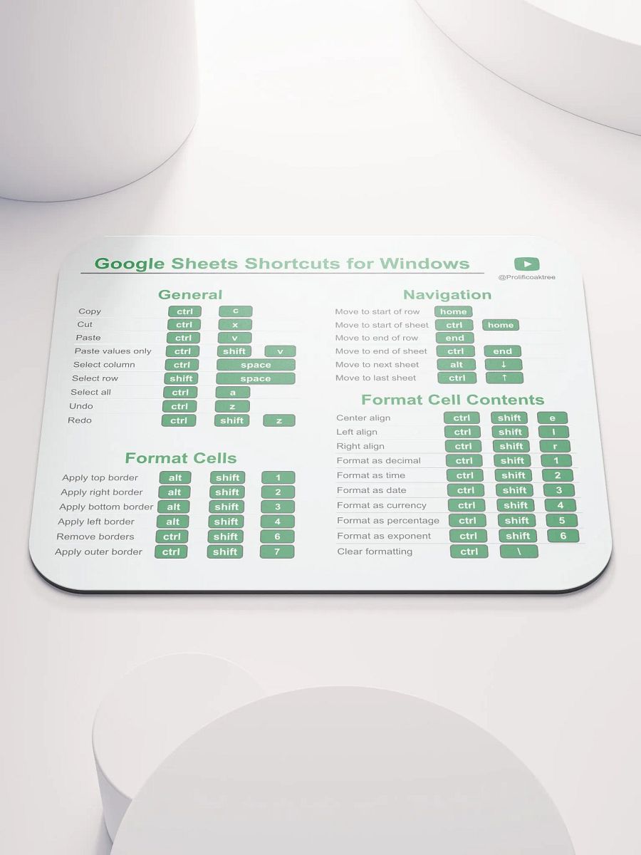 Keyboard Shortcuts Mouse Pad for Windows - Google Sheets product image (1)