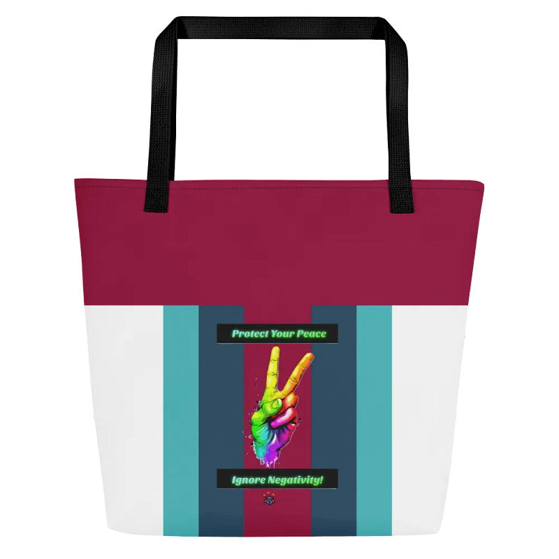 Turquoise, Burgundy, Green Stipred Protect Your Peace Tote Bag with Pocket