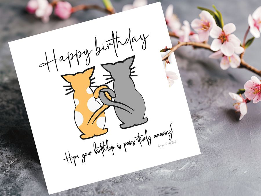 digital birthday card, cat lovers 2 cat illustrations product image (5)