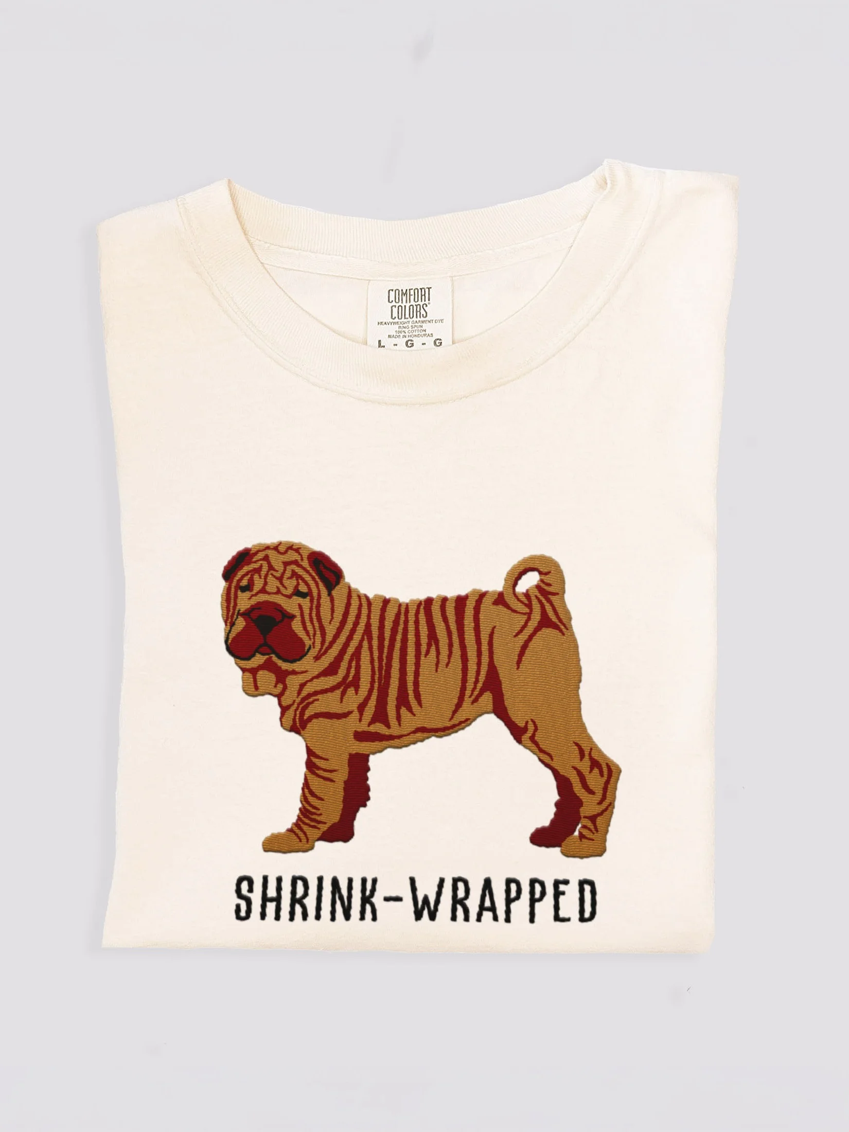 Shrink-Wrapped T-Shirt(Embroidered) of a Chinese Shar-Pei(Tan) product image (1)