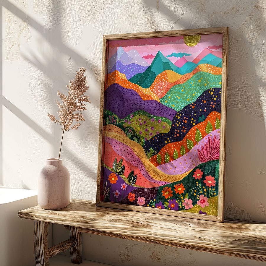 Mountain Scenery with Colorful Flowers Abstract Art Print product image (26)