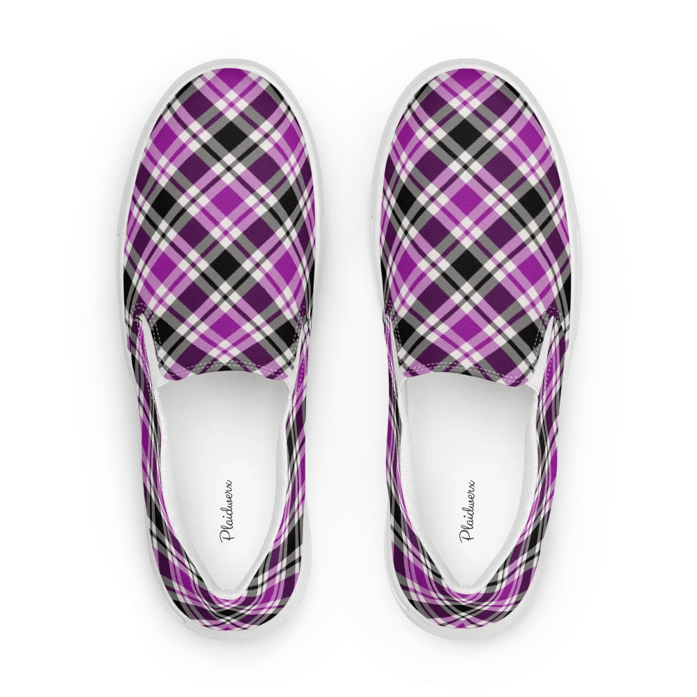 Purple, Black & White Plaid Men's Slip-On Shoes product image (1)