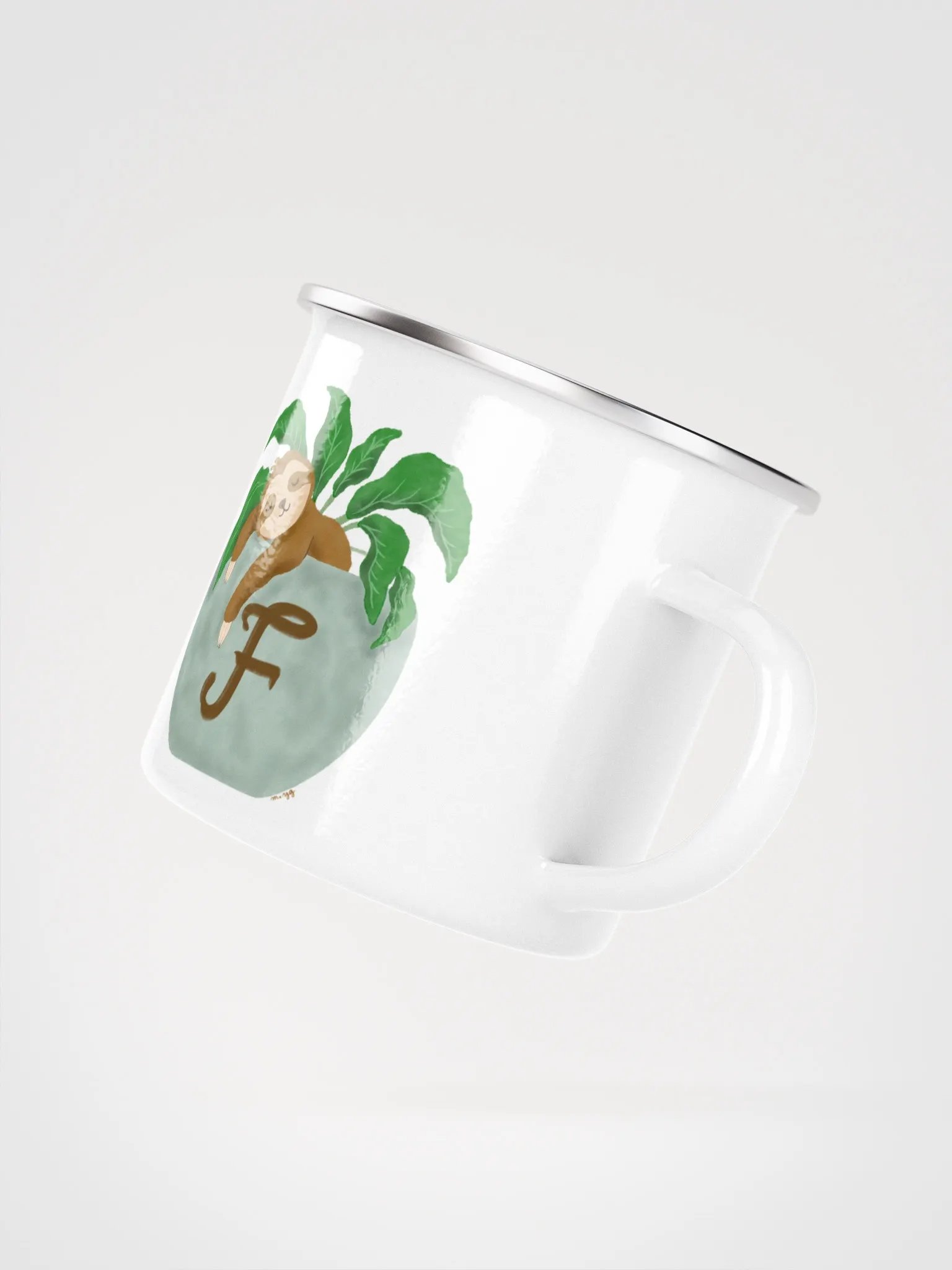 Sloth in Letter F Planter Enamel Mug product image (3)