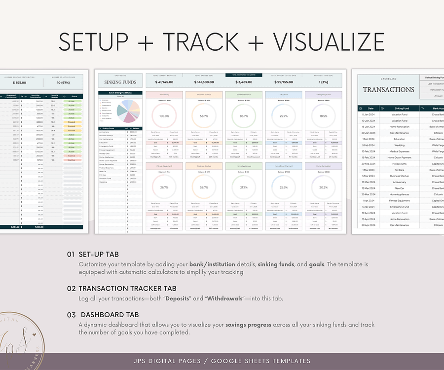 Sinking Funds Tracker Spreadsheet, Google Sheets Savings Tracker, product image (7)