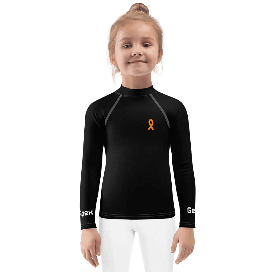 White HApex Gear White Logo Cancer Awareness Orange Ribbon. Black Kids Rash Guard product image (1)