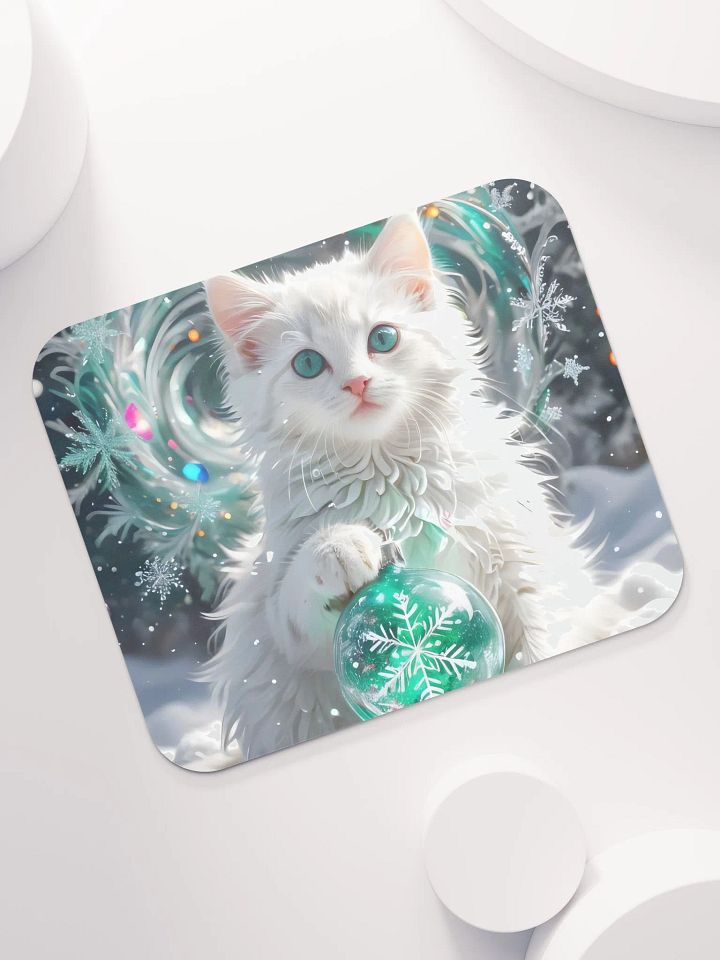 White Kitten with Snowflake Ornament Mouse Pad product image (1)