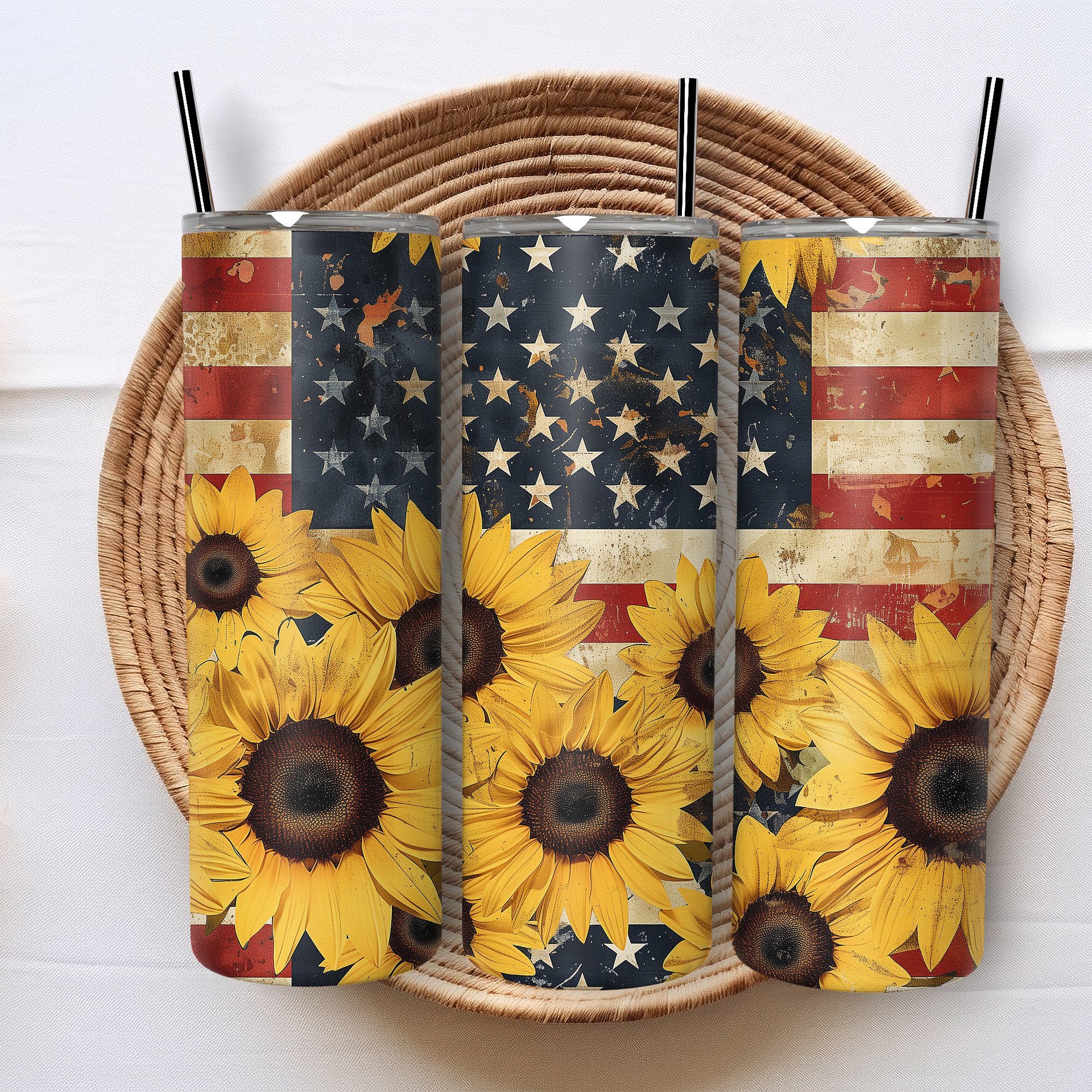 Patriotic sunflower tumbler wrap - free design product image (1)