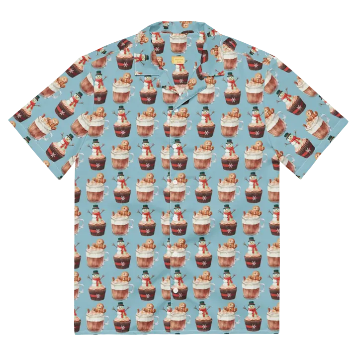 Xmas tea time gingerbread man latte cupcake Unisex Hawaiian Shirt product image (2)