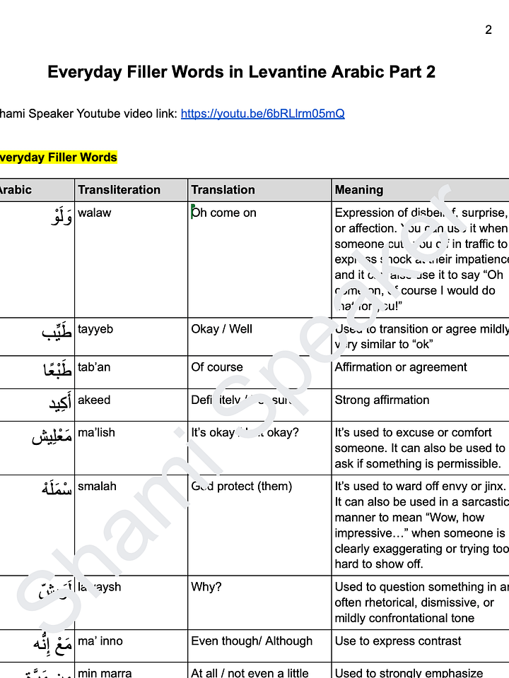 Everyday Filler Words You MUST KNOW in Levantine Arabic to Sound Native Part 2 product image (2)