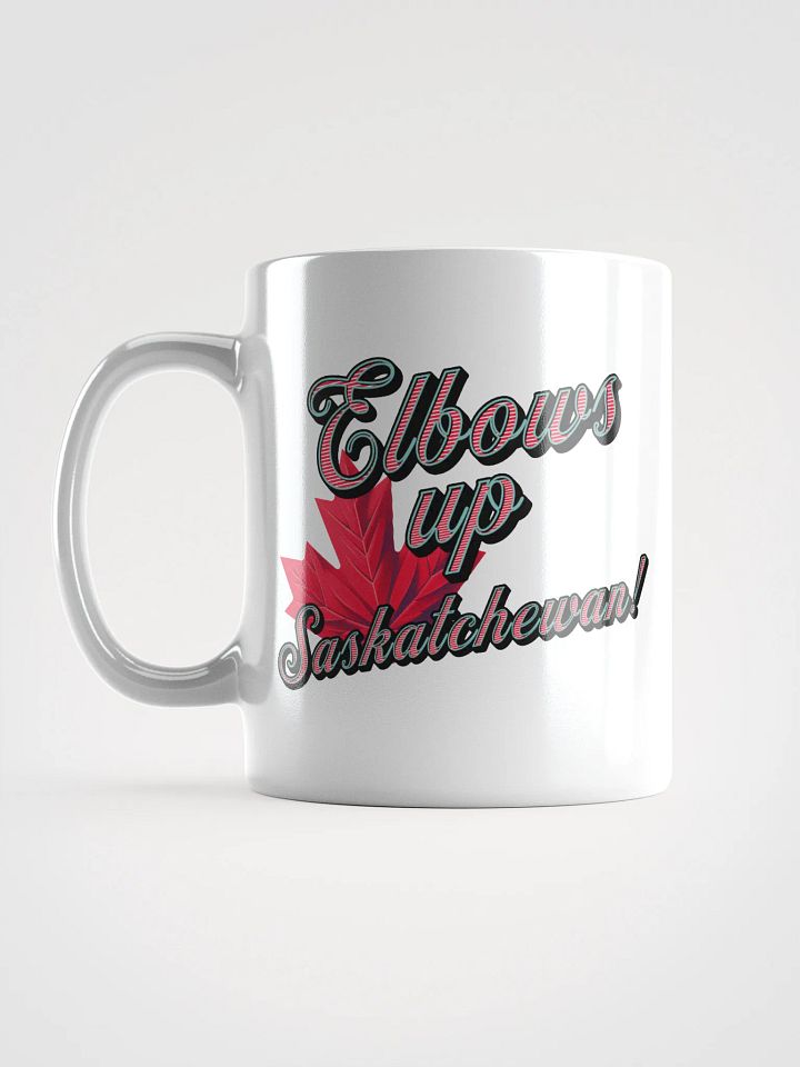 Elbows Up Maple Leaf Saskatchewan Canadian Pride White Glossy Mug product image (1)