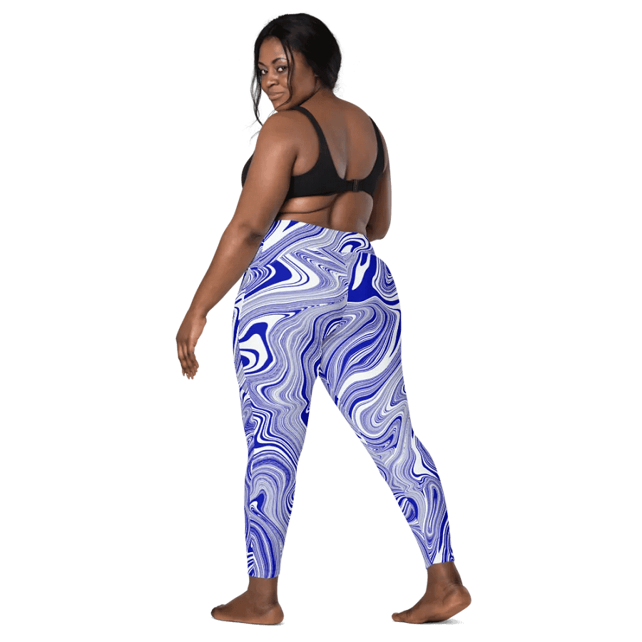 Leggings with Pockets - Blue and White Liquid Swirls product image (8)