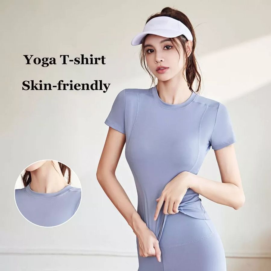 Athletic Yoga T-shirt Slim Fit Summer T-shirt Trendy Workout Tops Girls product image (2)