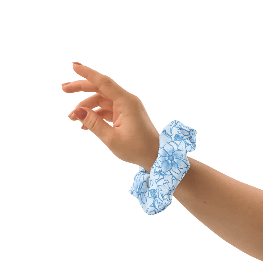 Line art Blue and White Floral/All-Over Print Scrunchie by Sublicolor product image (3)