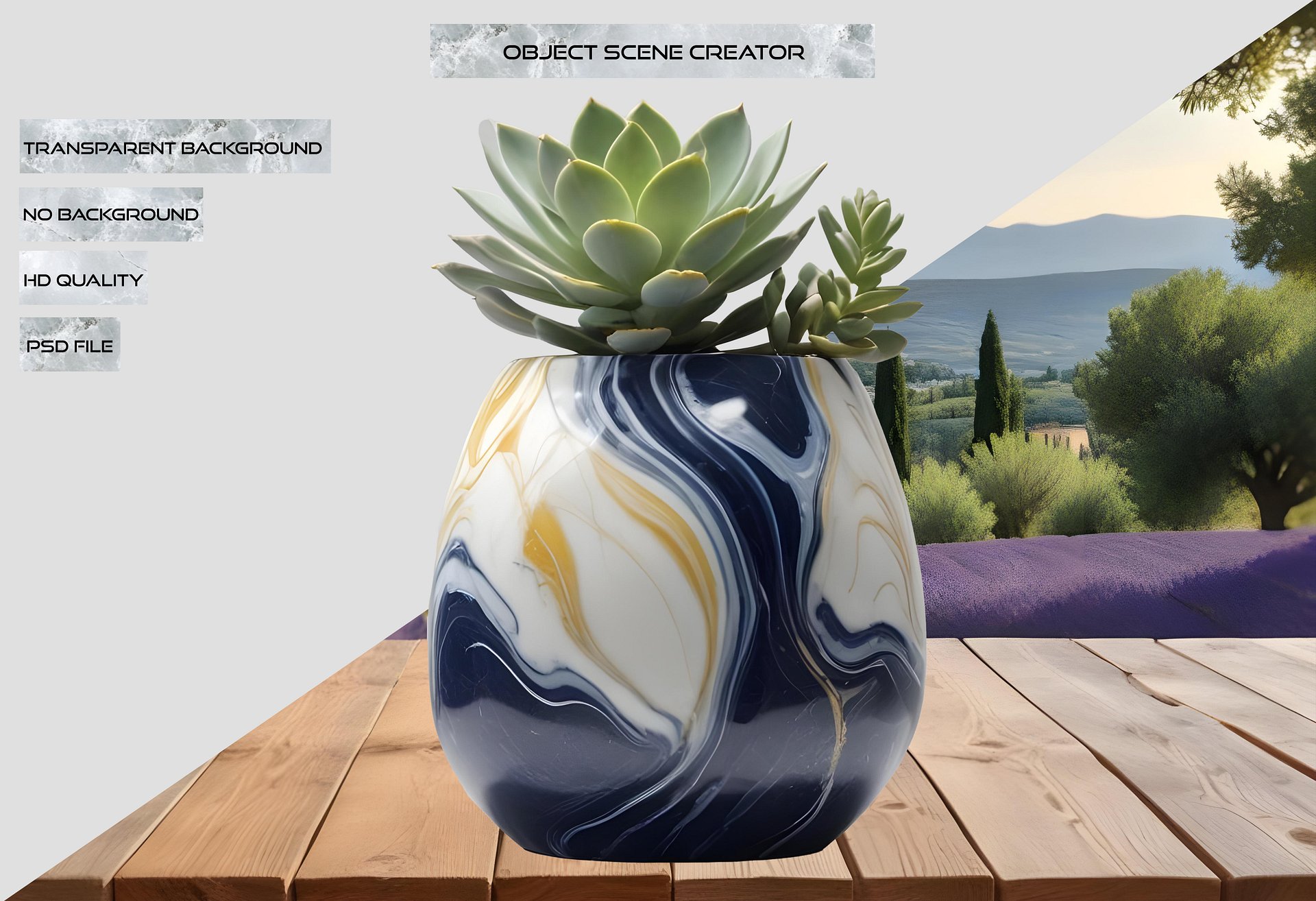 Golden Tides – Provence-Style Succulent Bowl PNG product image (2)