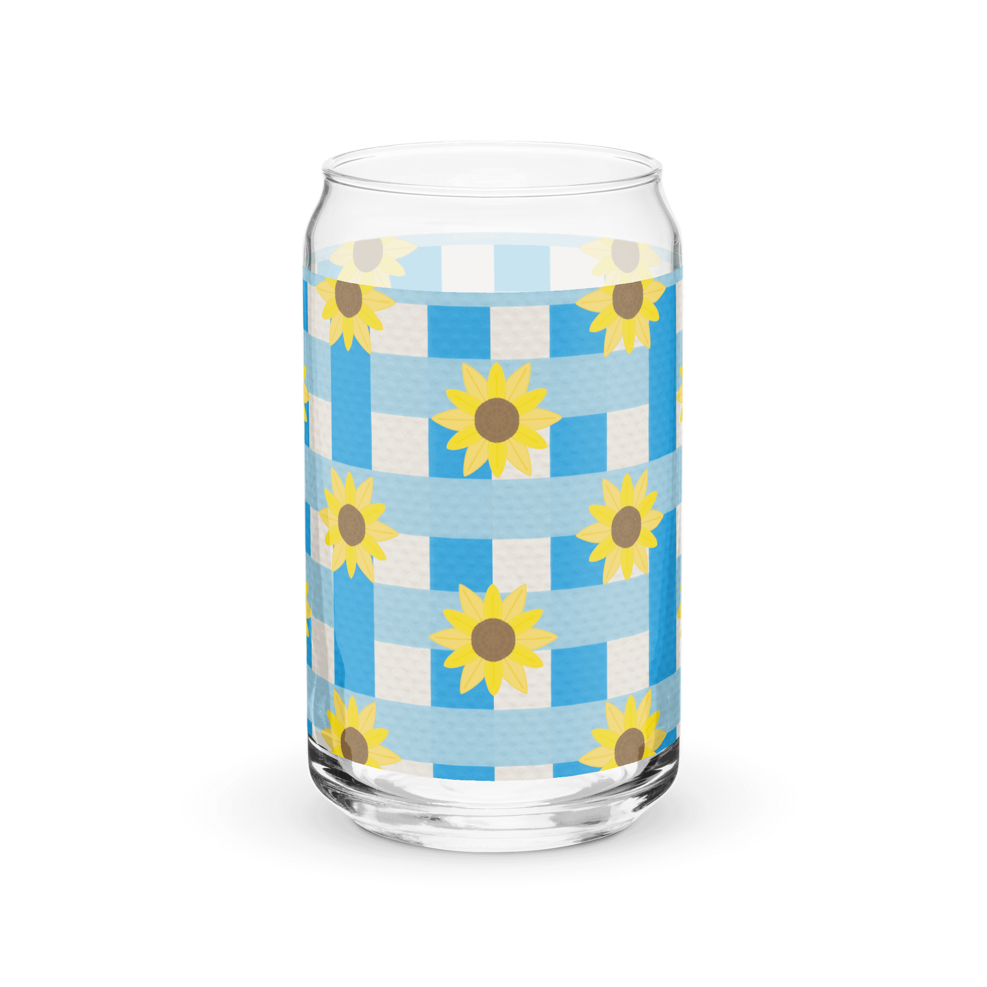 Sunflower Gingham- Blue Background Glass Tumbler product image (5)