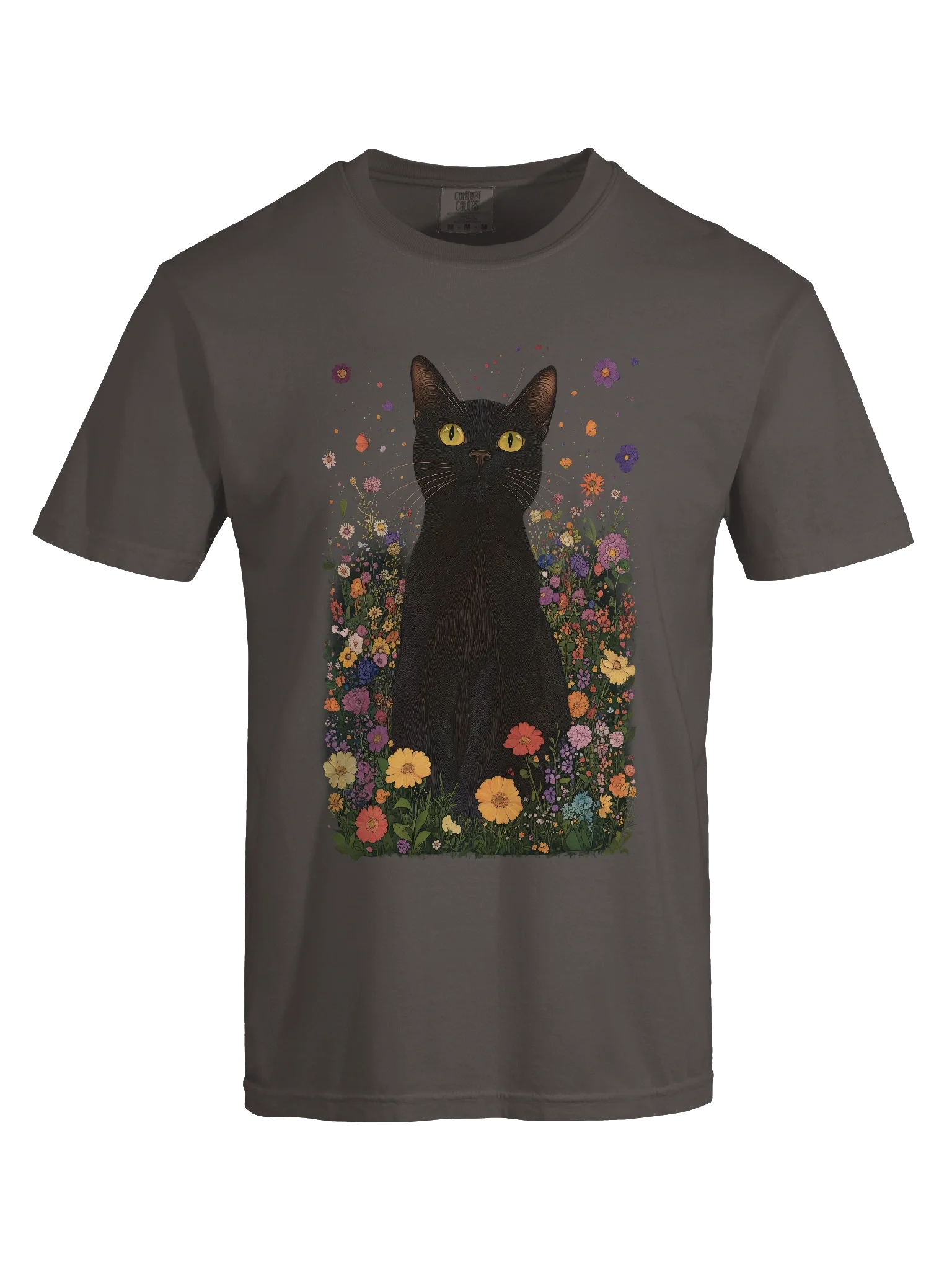 Black Cat in Wildflowers – Relaxed Fit Heavyweight Unisex Cotton T-Shirt product image (25)