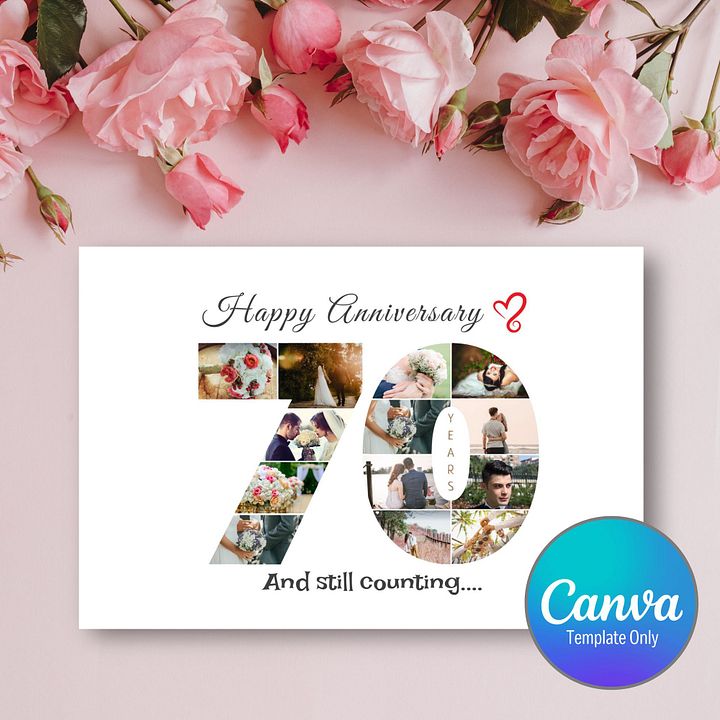 70 Year Anniversary Photo Card Editable Canva Template product image (1)