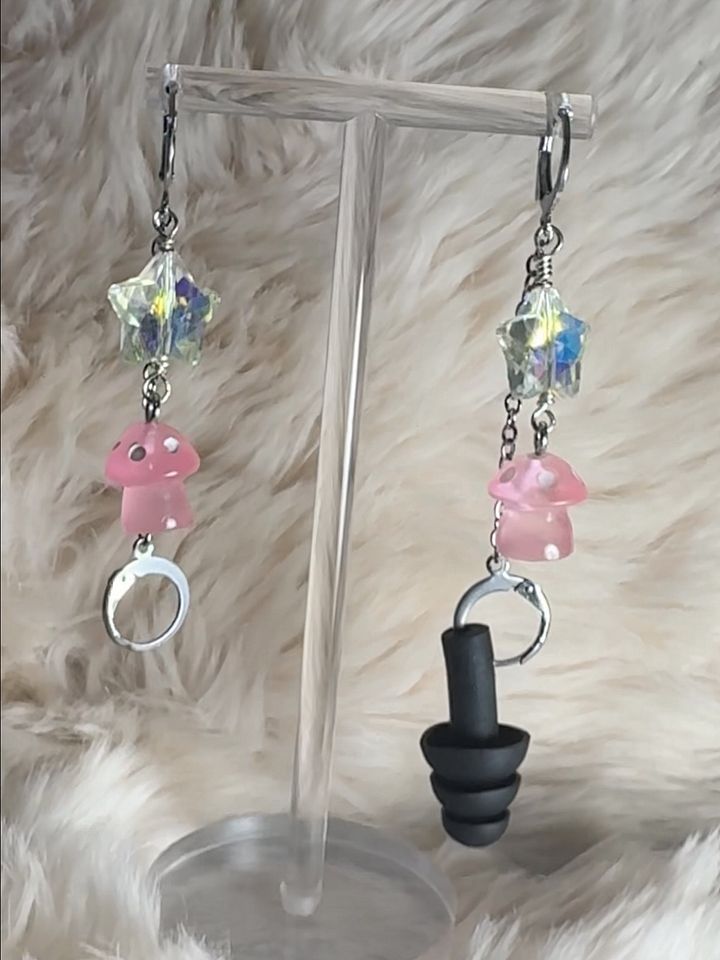 Glow in the Dark Mushies & Swarovski Stars Bass Busterz Earrings product image (1)