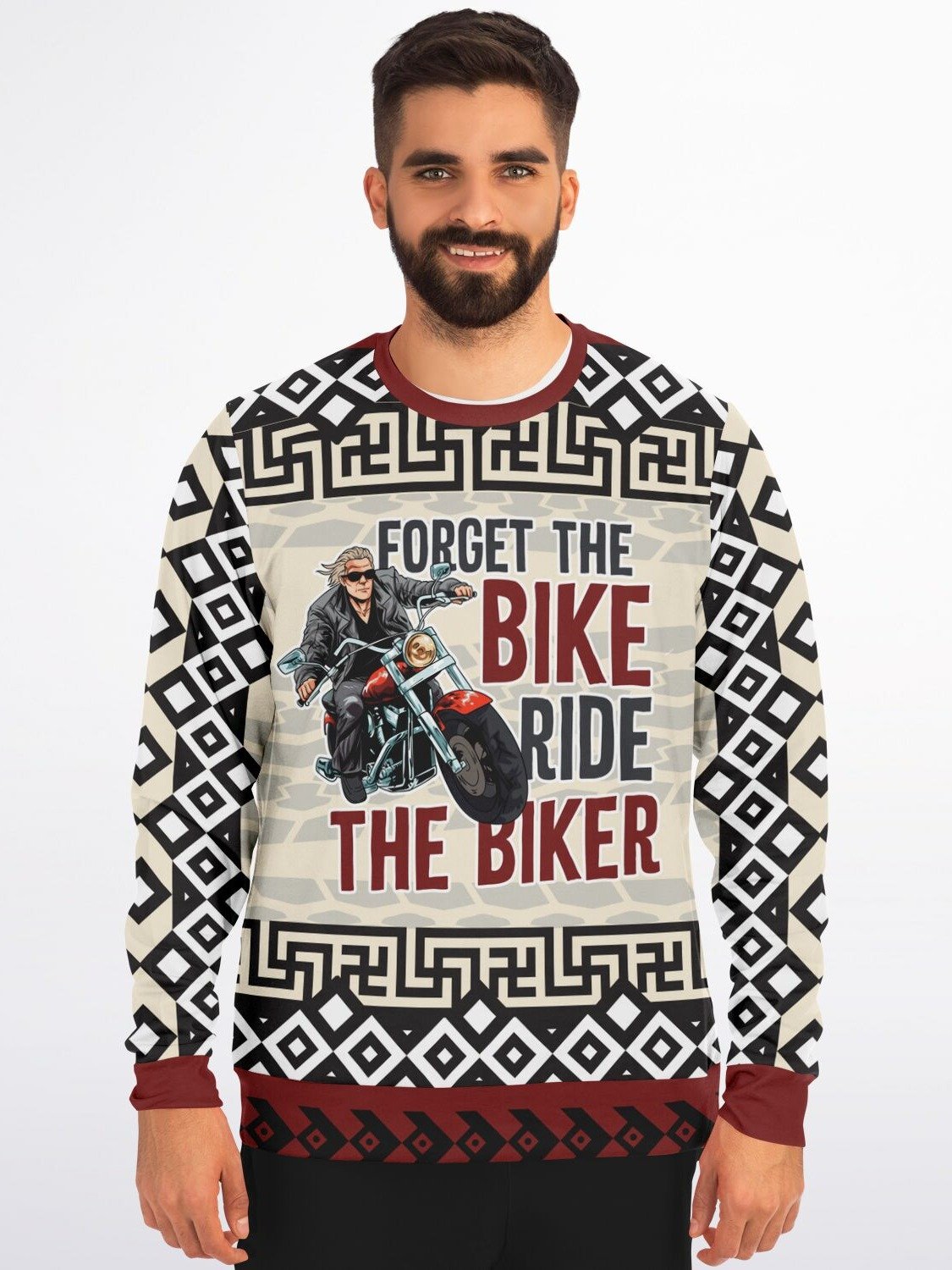 "Forget The Bike Ride The Biker" Sweatshirt | Funny Motorcycle Rider Outfit | Biker Life Sweater | Geometric Pattern Jumper product image (1)