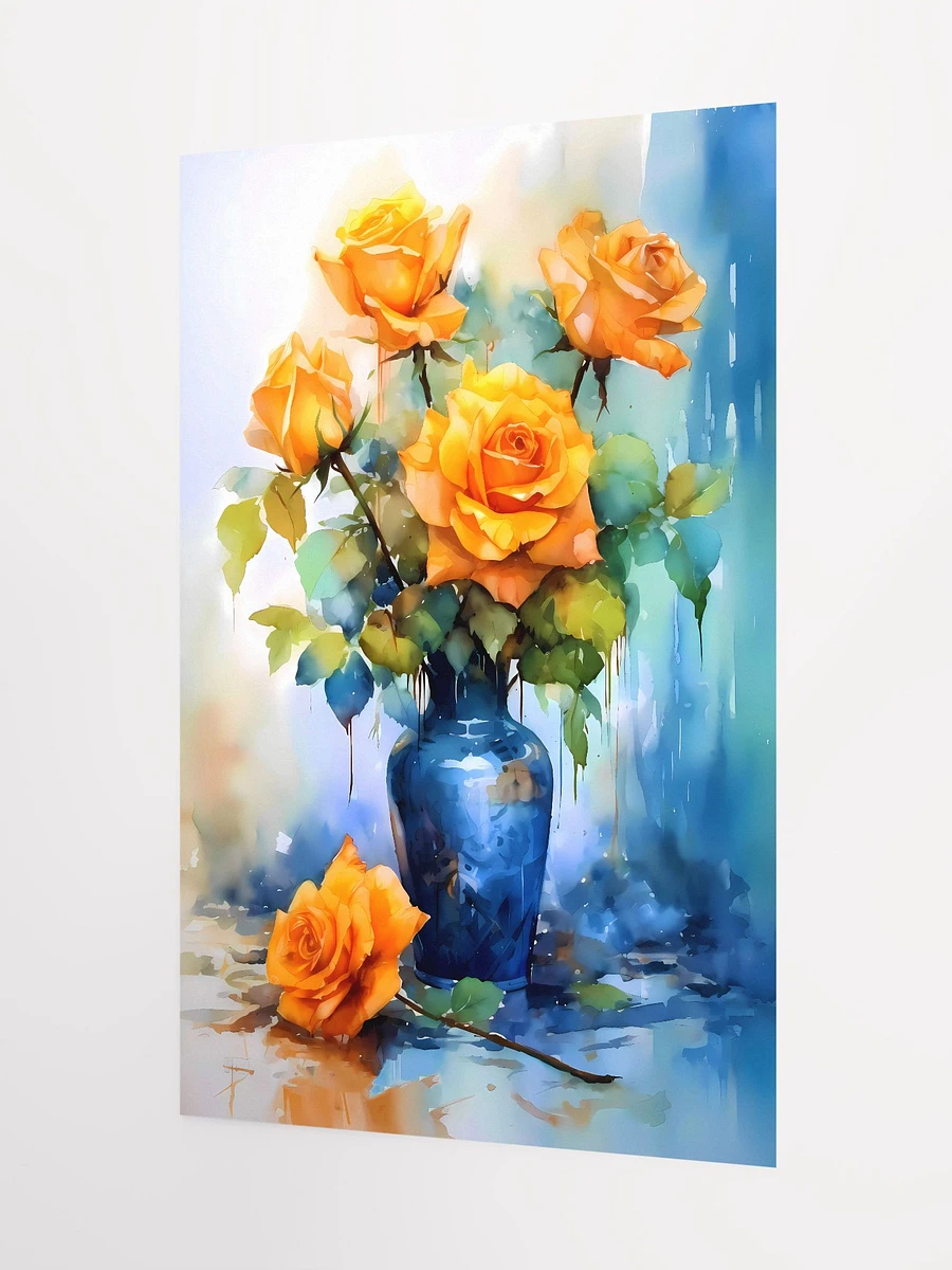 Sun-kissed Roses in Sapphire Vase Watercolor Print Matte Poster product image (5)