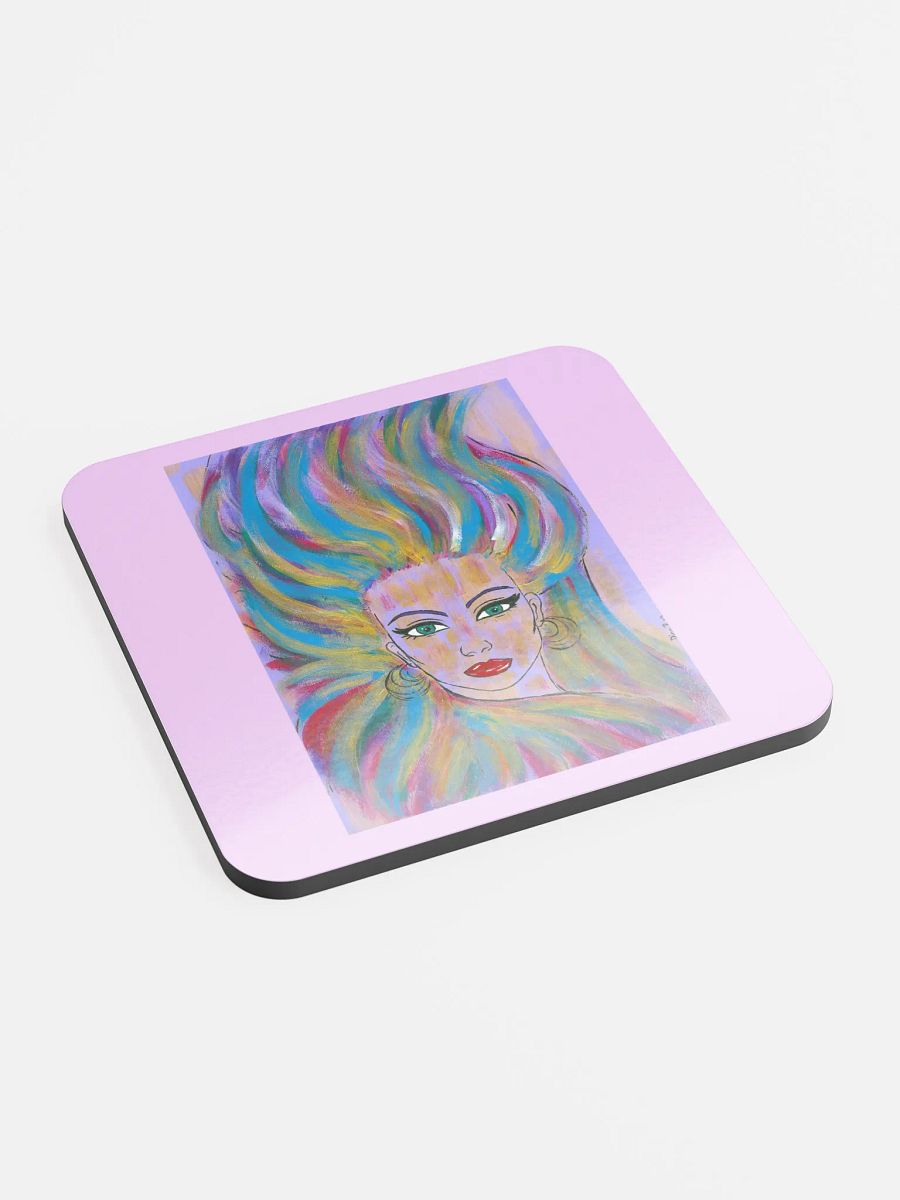 Girl with colorful hair - (art by Dina R.) - acrylic painting picture - Glossed Cork Coaster product image (2)