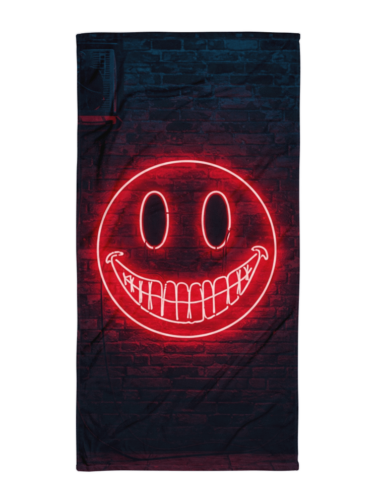Red Neon Smiley Face Beach Towel product image (1)