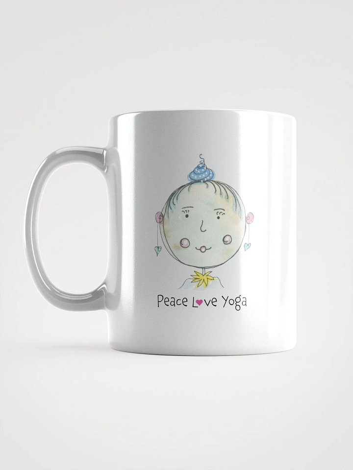 Whimsical Character Peace, Love, Yoga White Glossy Mug product image (2)