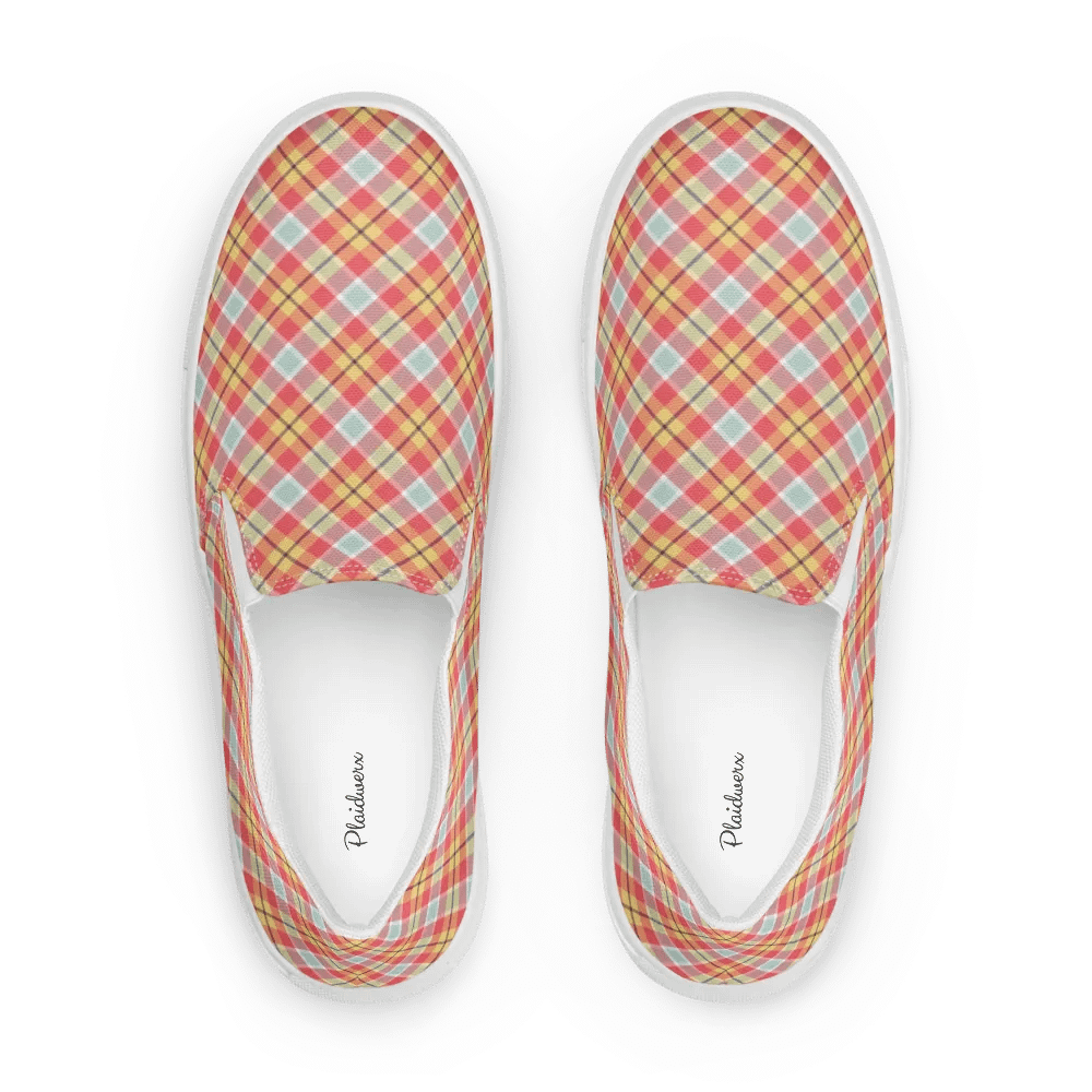 Coral Pink, Yellow, and Mint Green Plaid Women's Slip-On Shoes product image (1)