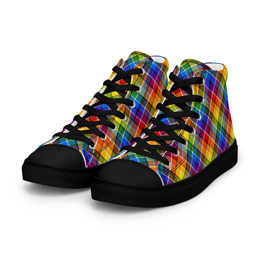 Bright Rainbow Plaid Men's High Top Shoes product image (2)