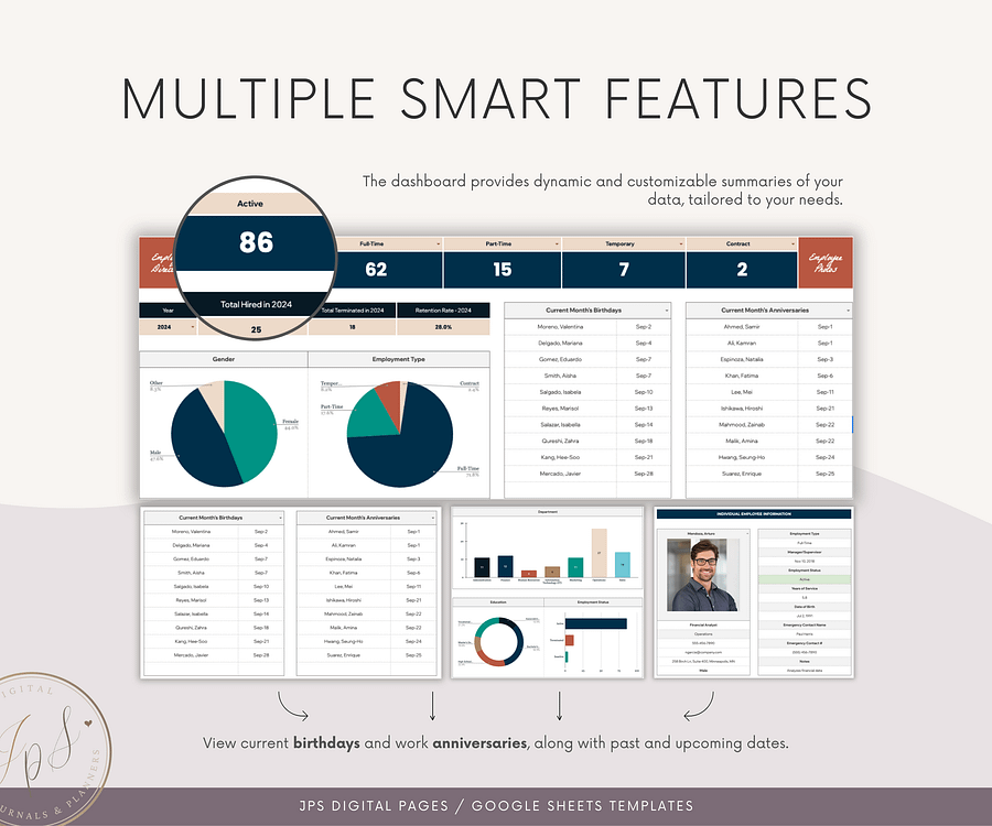 Employee Directory & Dashboard Spreadsheet, Google Sheets Template, Employee Photo Directory, HR Dashboard product image (6)