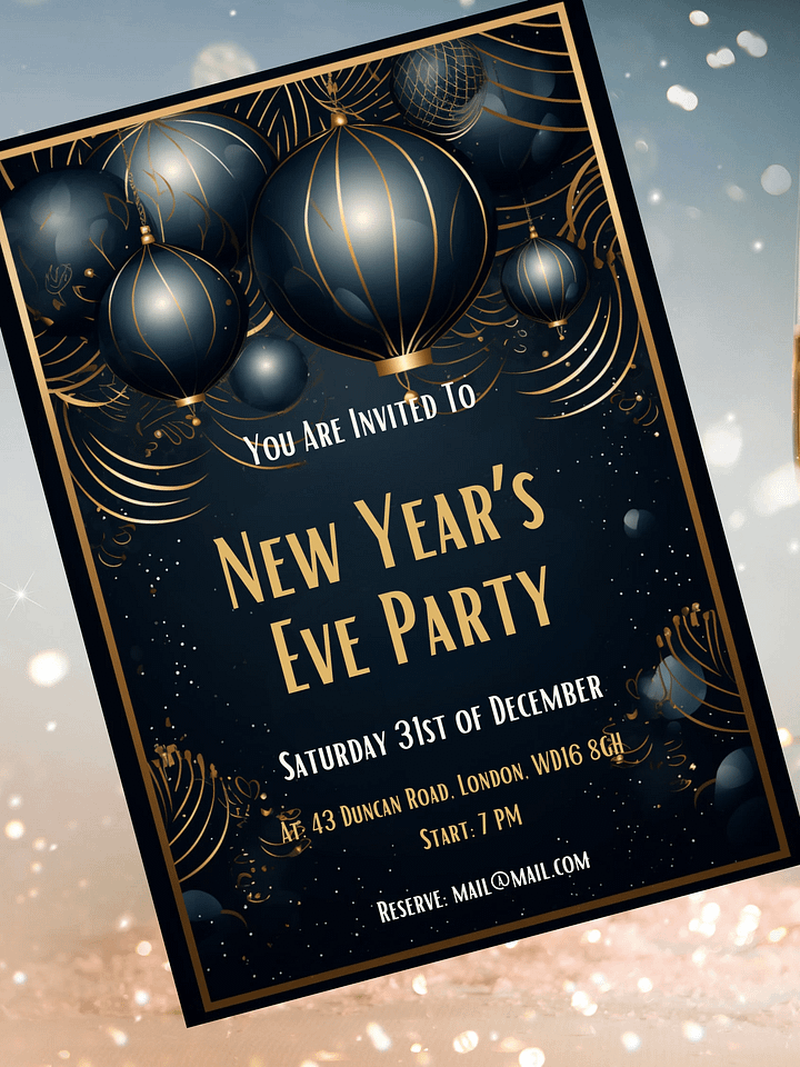 New Year's Eve Blue and Gold Party Invitation | Editable in Canva | New Years Party Printable Template | Holiday Invitation | Canva Edit product image (2)