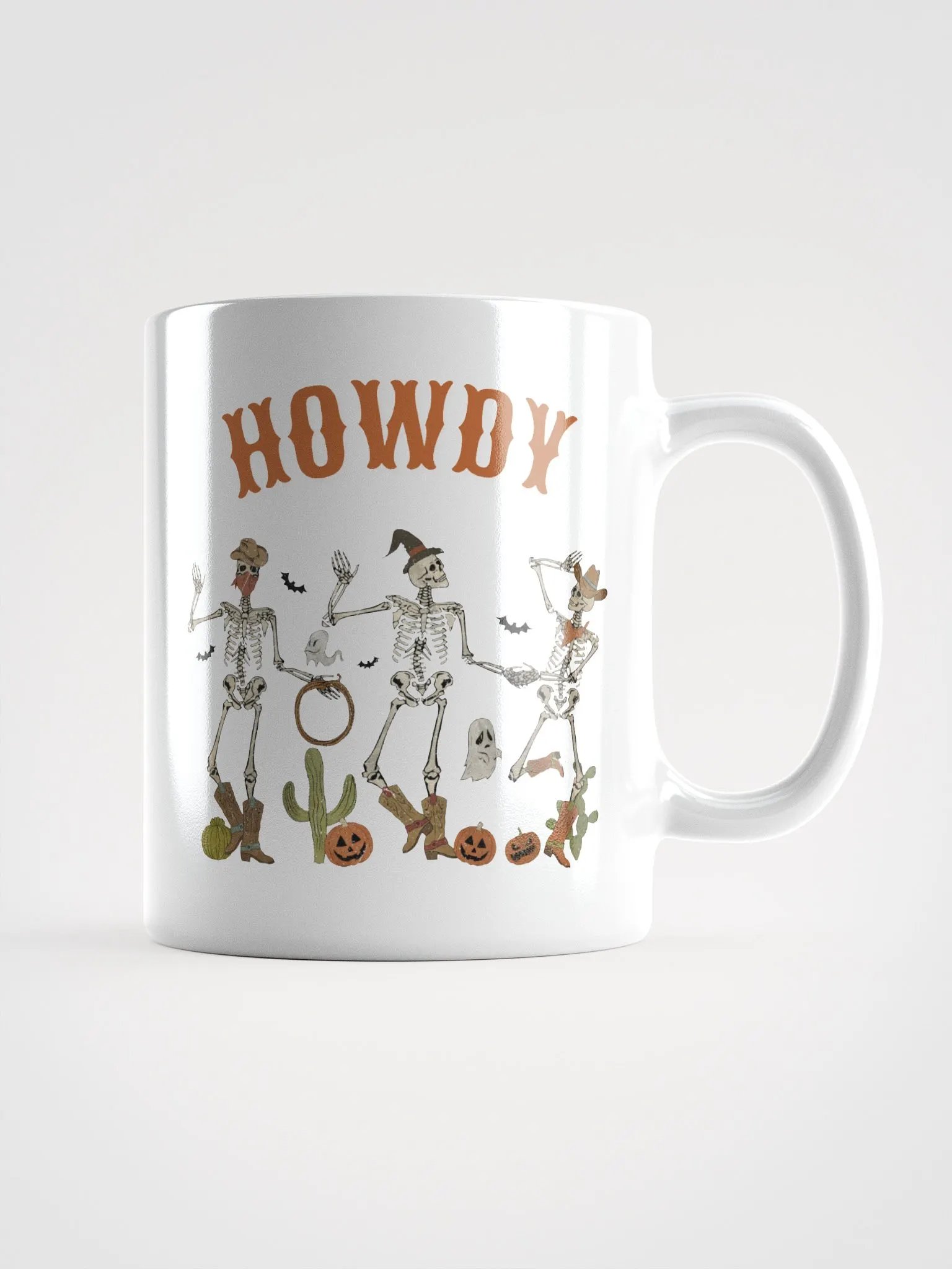 Halloween Dancing Cowboy Skeletons White Glossy Mug product image (2)