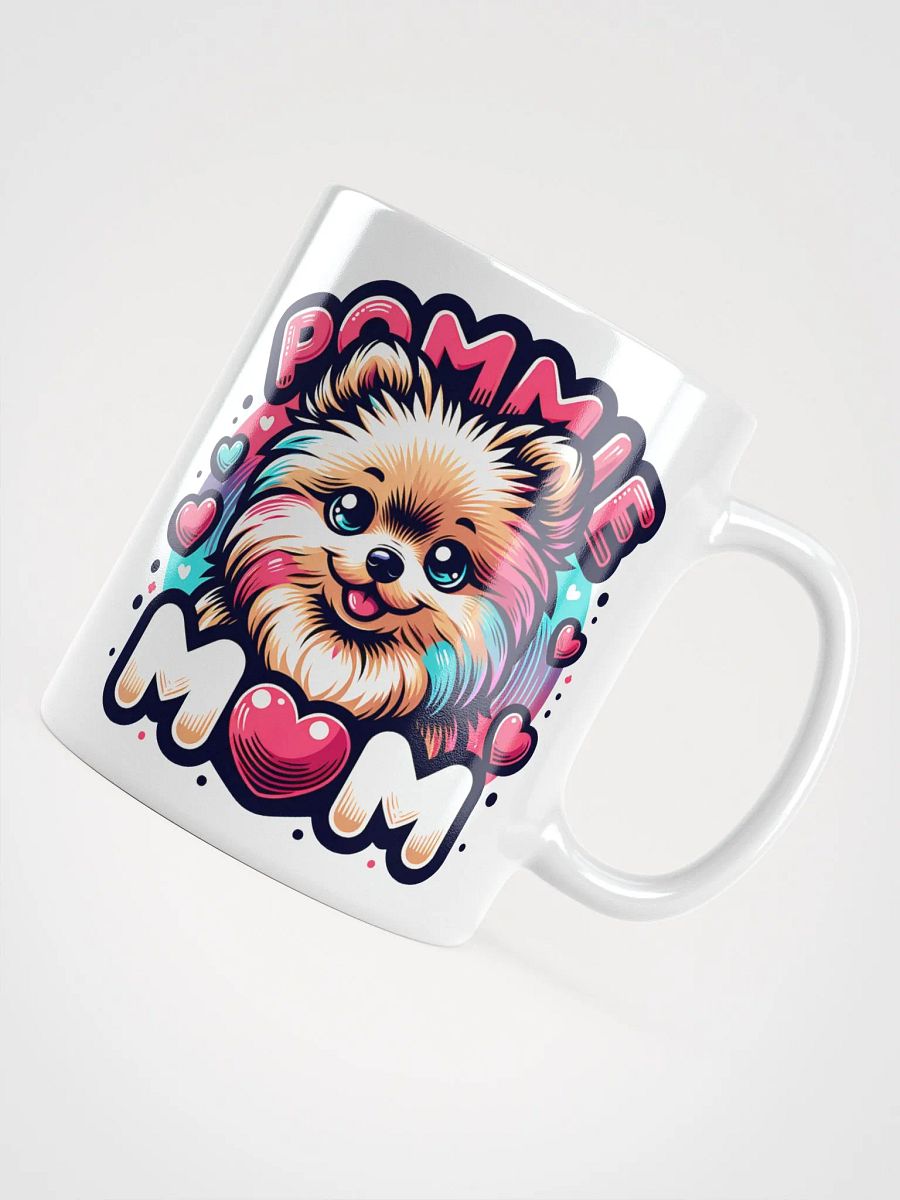 Pommie Mom Ceramic Mug Design with Colorful Pomeranian and Hearts product image (1)