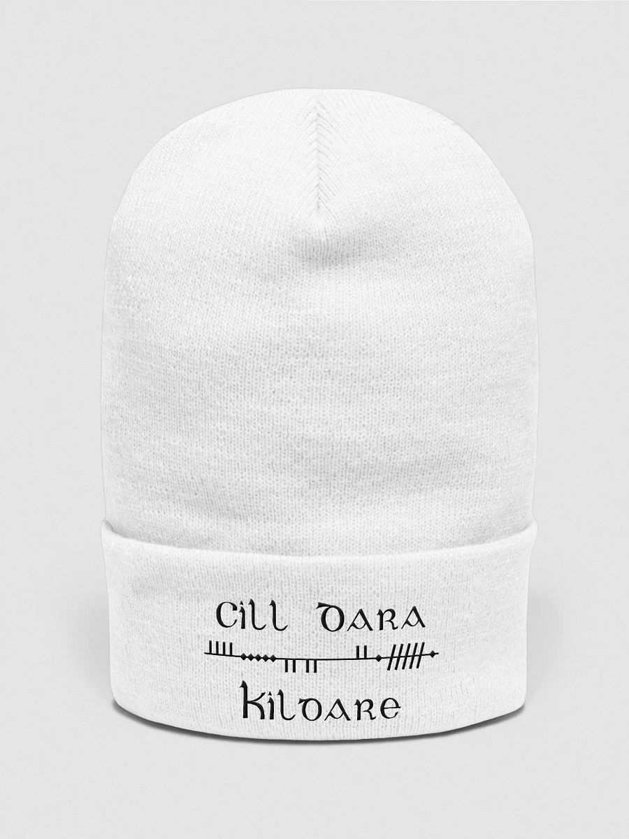 Kildare/Cill Dara Scholastic Style Ogham, white with black, embroidered Cuffed Beanie product image (1)