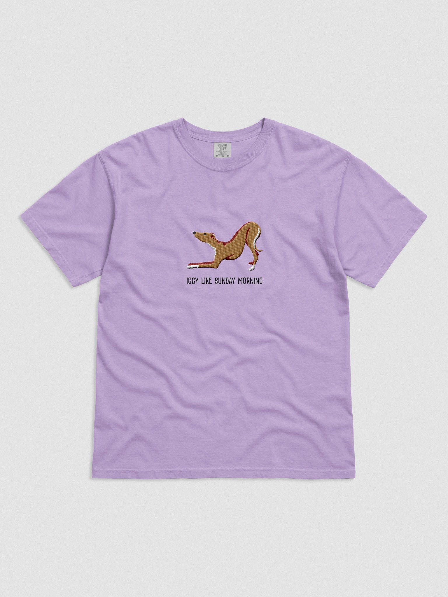 Iggy Like Sunday Morning T-Shirt(Embroidered) of an Italian Greyhound(Tan) product image (4)