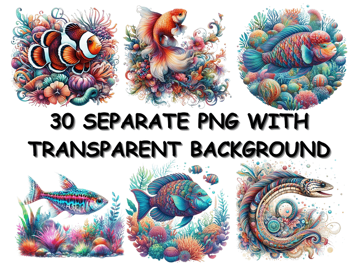 Watercolor Graceful Fish Exploring a Colorful Underwater Garden PNG, Cute Sea Creatures Clipart, PNG Download, Sea Life Bundle product image (2)