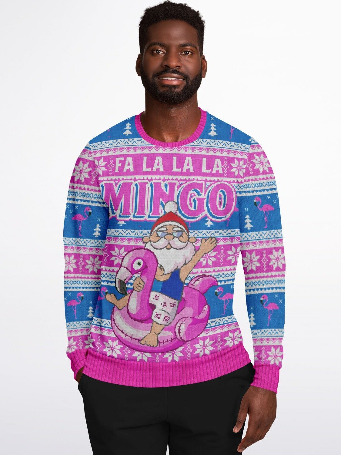 "Fa La La La Mingo" Christmas Sweatshirt | Funny Flamingo Santa Pool Float | Tropical Holiday Sweater | Beach Christmas Winter Outfit product image (5)