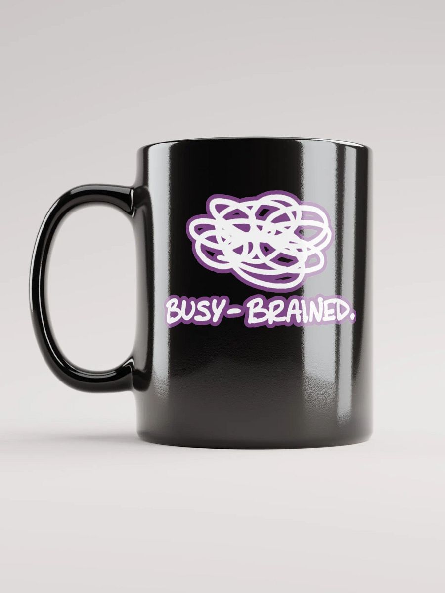 *not* mentally linear (lined design, #763D7D) glossy black mug product image (1)
