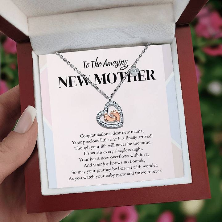 Congratulations New Mama Baby Feet Heart Necklace product image (1)