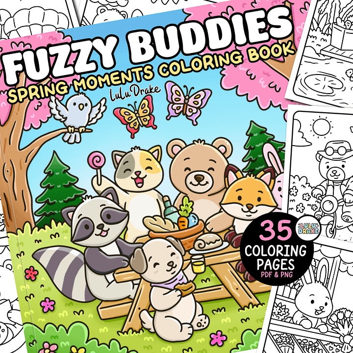 Fuzzy Buddies Spring Moments Coloring eBook, BIG PACK 35 Pages | ★ DIGITAL ★ product image (1)
