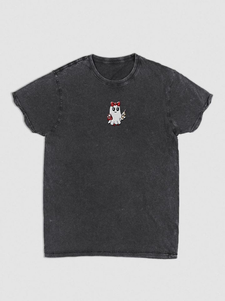 Stylish Ghost Embroidered Semi-fitted Denim T-Shirt product image (1)