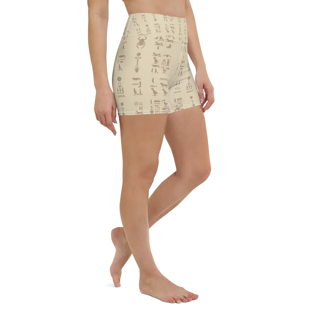 Isis Beige Hieroglyphs Detail All-Over Yoga Shorts product image (3)