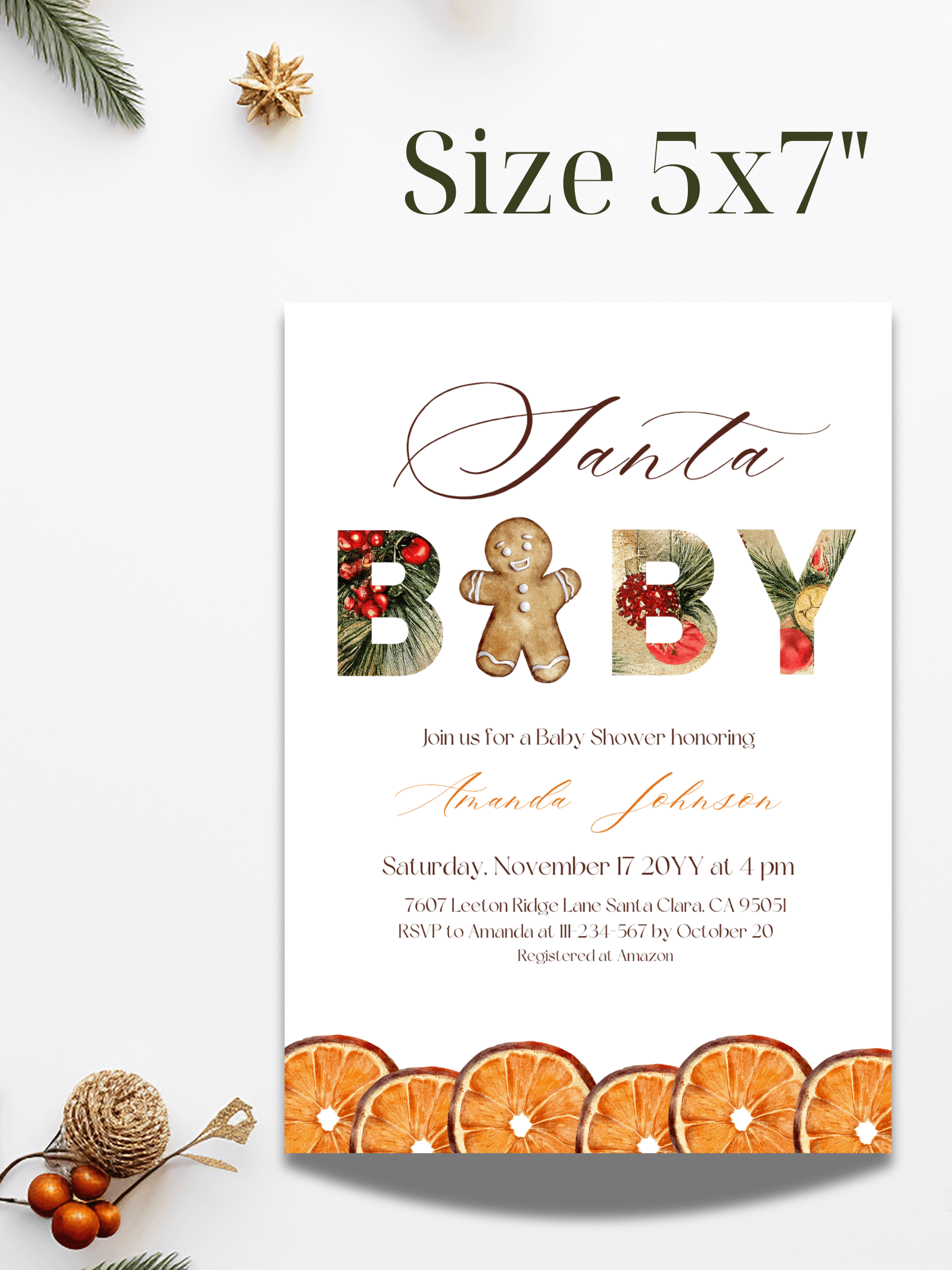 Santa Baby Shower Invitation for Christmas Themed Party, Digital Download Winter Gender Neutral Invite Canva Template product image (3)