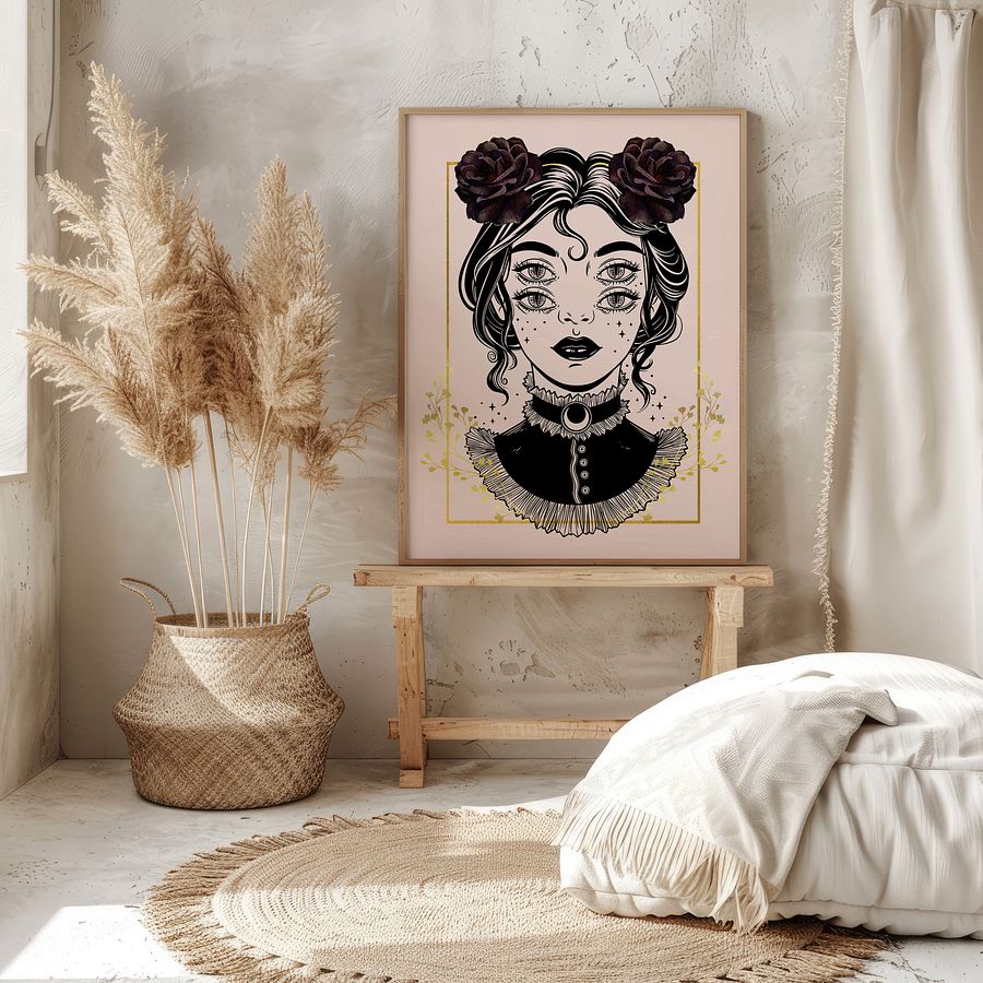 Four Eyed Witch Portrait Gothic Art Print product image (4)