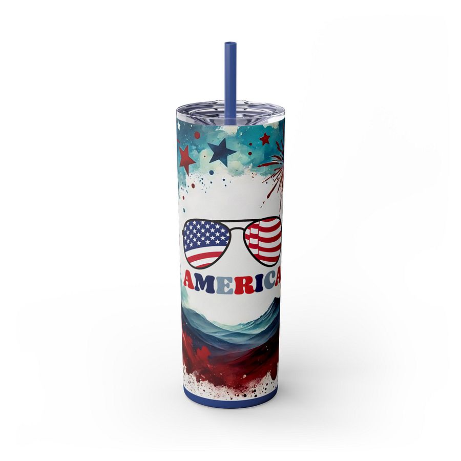 Patriotic 4th of July Tumbler Wrap | America Sunglasses Sublimation PNG | Red White Blue Fireworks 20oz Skinny Tumbler Design product image (9)